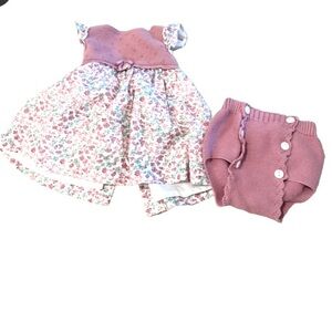 MARTIN ARANDA baby girl's knit & floral dress & buttons set in pink 0-3 mo